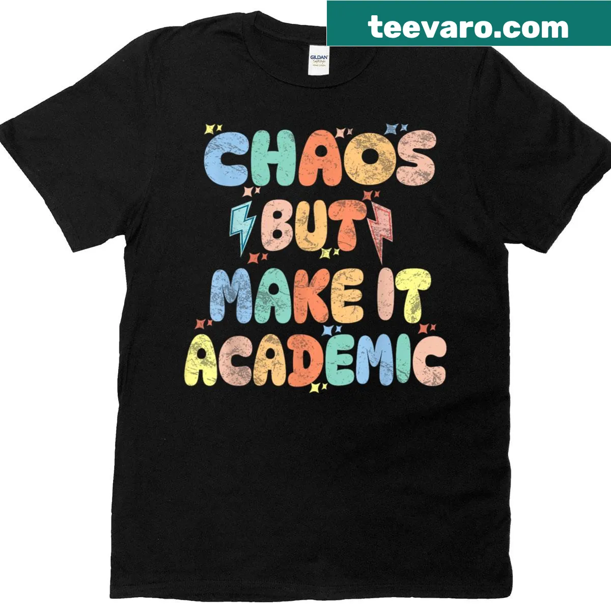 Retro teacher meme T-shirt for back-to-school chaos — on a men's t-shirt