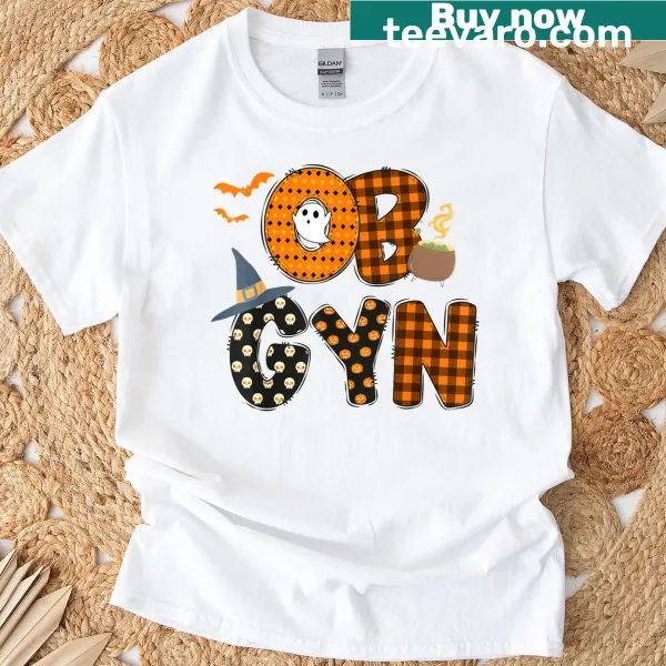 Cartoon ghost OBGYN nurse graphic on T-shirt