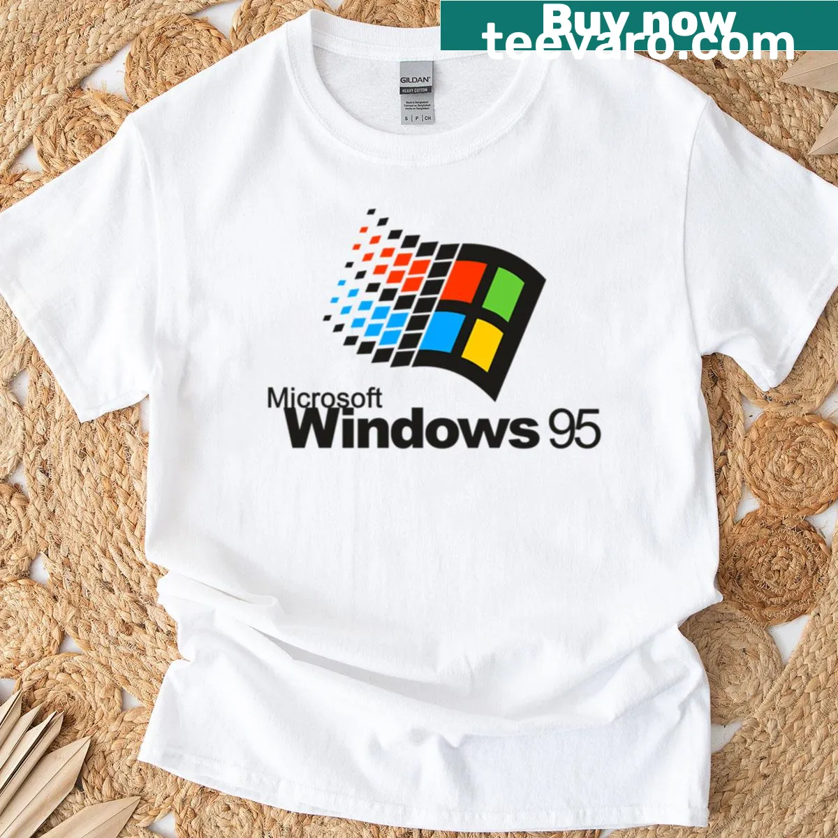 Vintage Windows 95 logo printed on a nostalgic T-shirt. — on a men's t-shirt