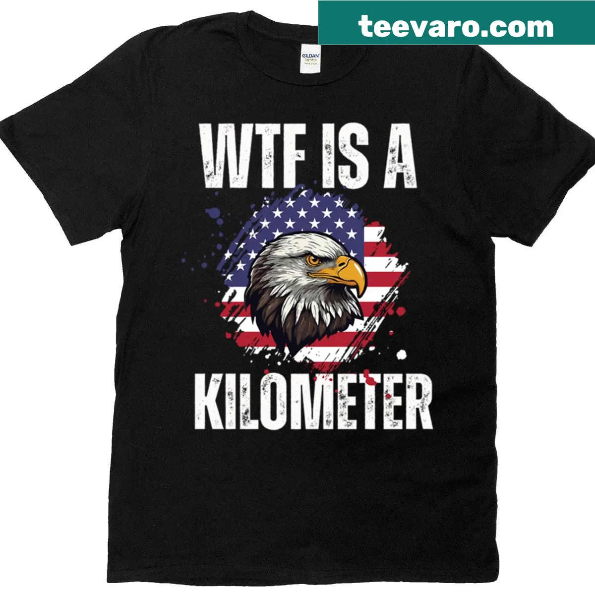 Funny vintage t-shirt with American eagle and kilometer phrase — on a men's t-shirt