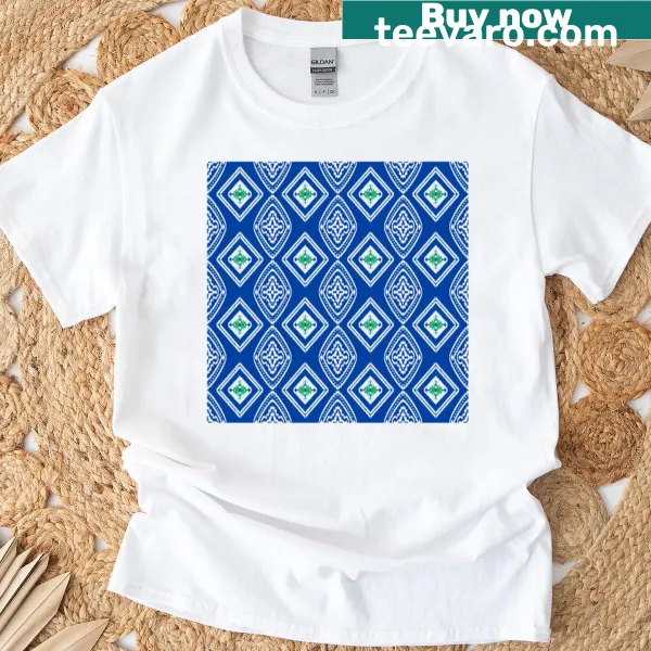 Intricate repeating abstract pattern design on a t-shirt