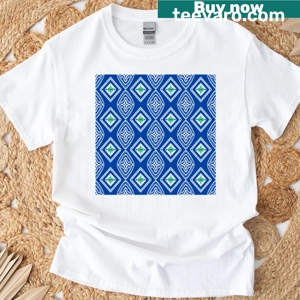 Intricate repeating abstract pattern design on a t-shirt — on a men's t-shirt