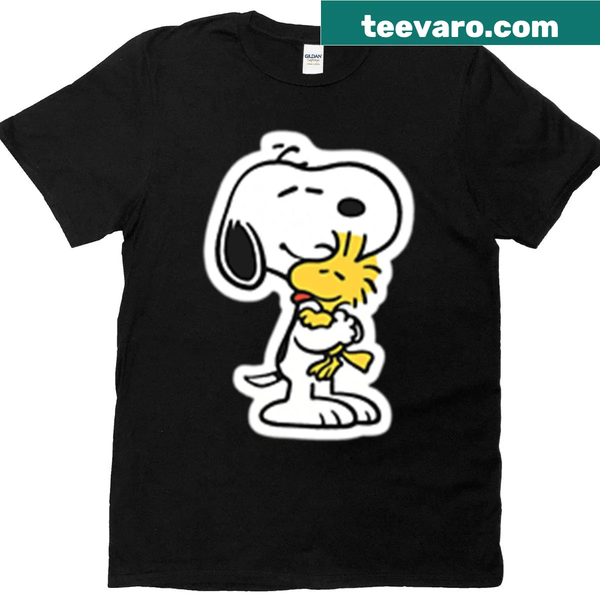 Snoopy and Woodstock cartoon graphic t-shirt — on a men's t-shirt
