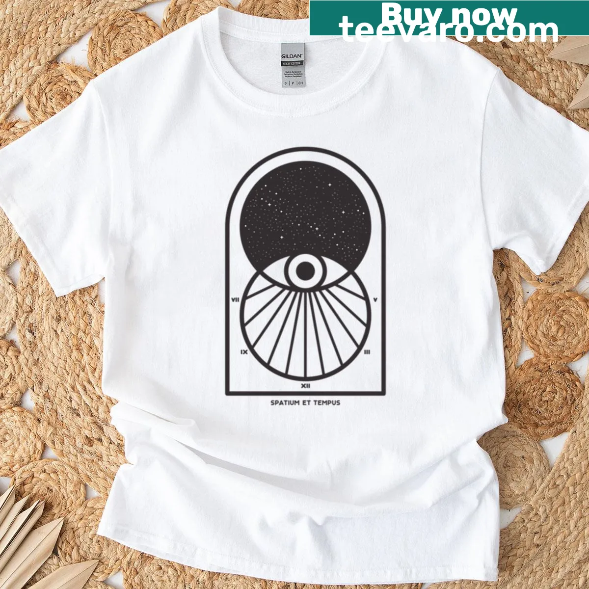 Illustration of space and time theme on a casual T-shirt — on a men's t-shirt