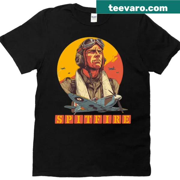 Vintage distressed t-shirt featuring a Spitfire aircraft and pilot graphic
