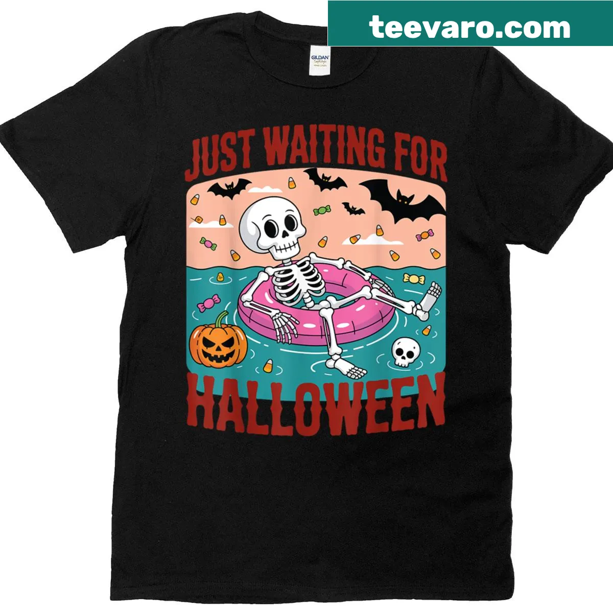 Cheerful skeleton design waiting for Halloween on a t-shirt — on a men's t-shirt