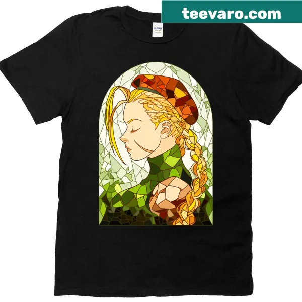 Stained glass-inspired abstract design featuring Cammy on a t-shirt