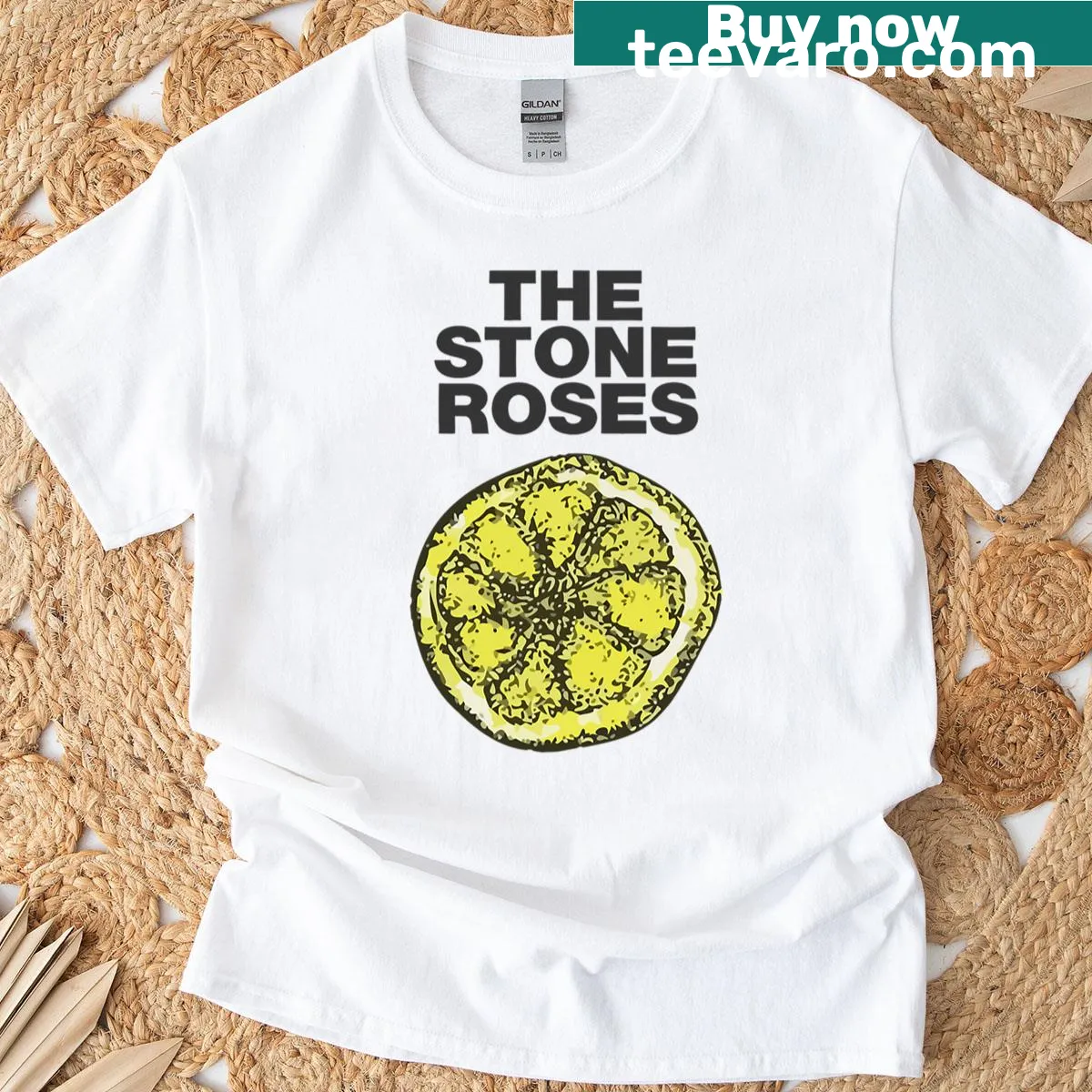 Illustration of The Stone Roses lemon design on T-shirt — on a men's t-shirt