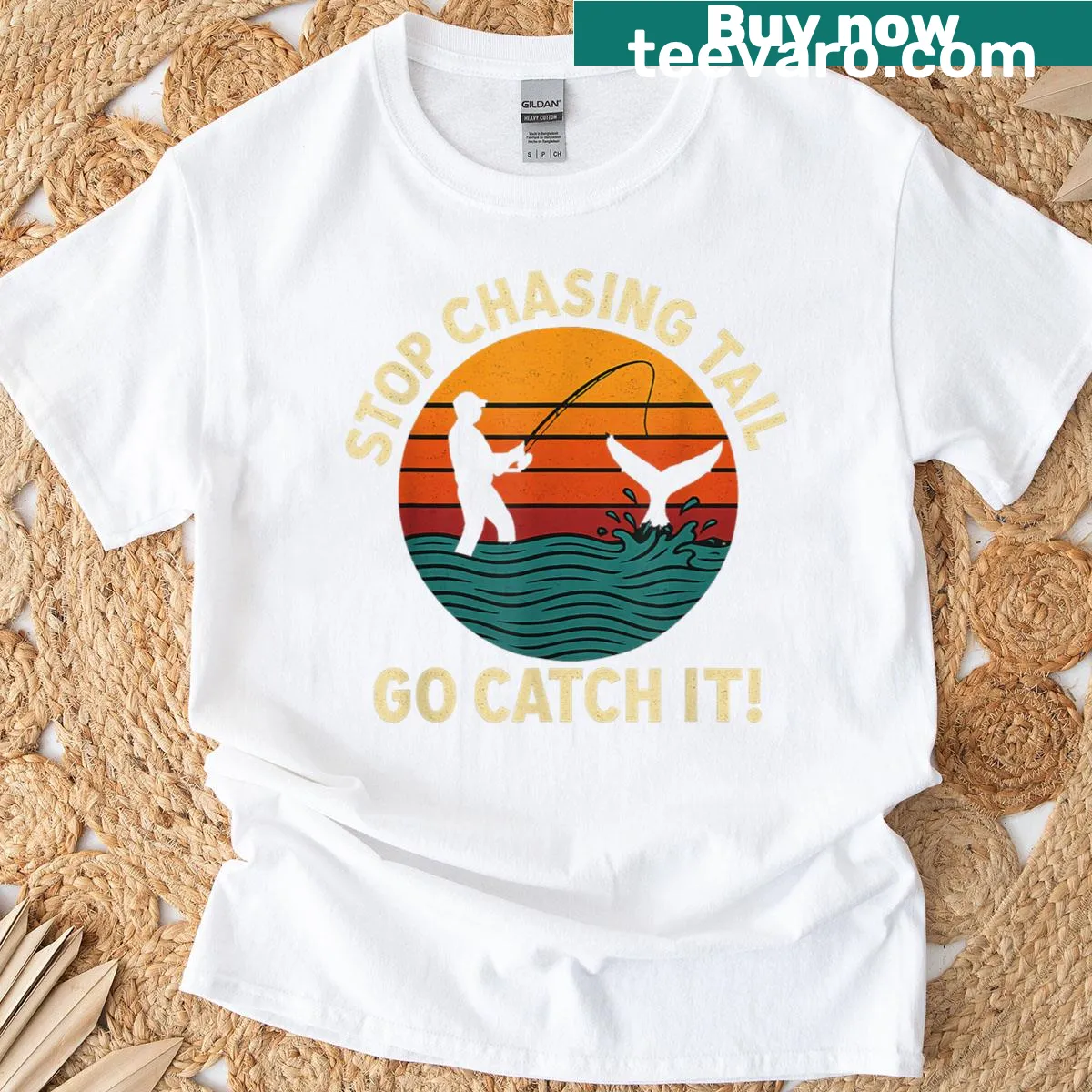 Funny fishing-themed T-shirt with humorous text — on a men's t-shirt