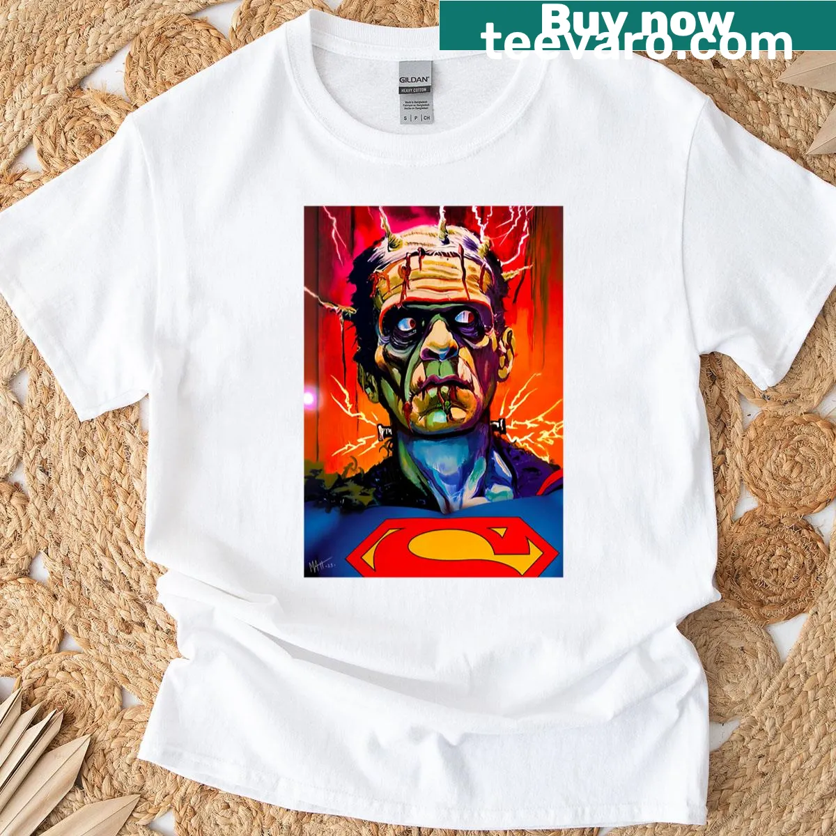 Funny illustration of Frankenstein on a t-shirt — on a men's t-shirt