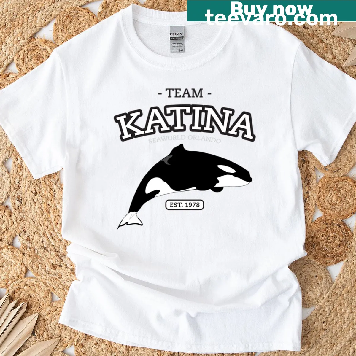 Team Shamu graphic featuring a killer whale on a t-shirt — on a men's t-shirt