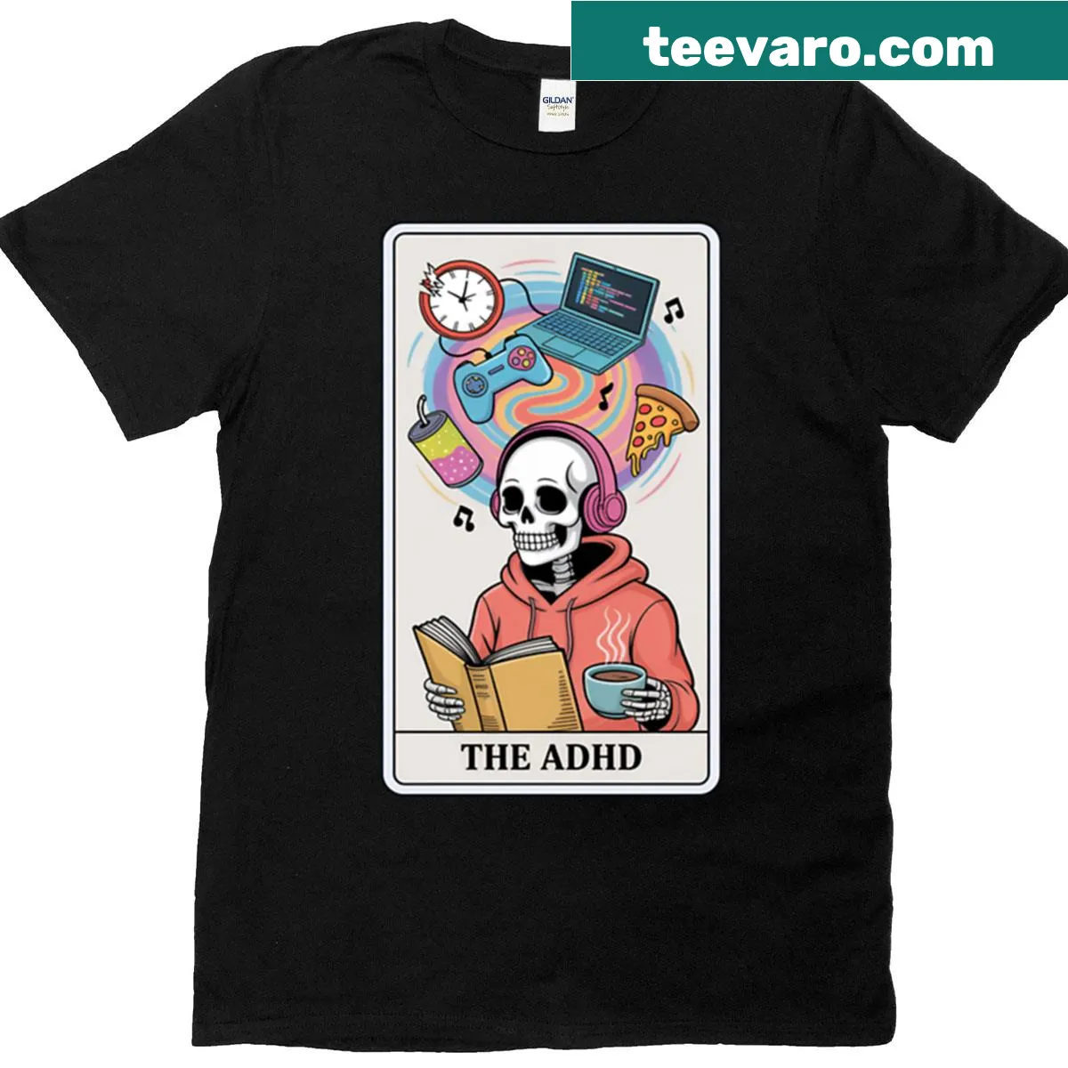 Tarot card inspired t-shirt featuring ADHD symbols — on a men's t-shirt