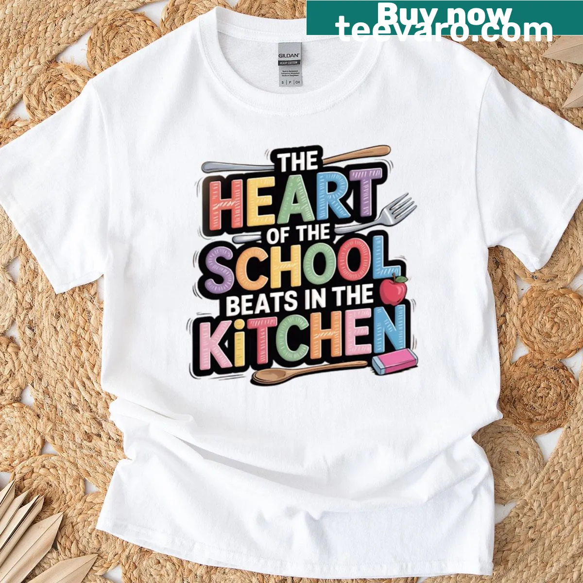 Text T-shirt celebrating lunch ladies with heart of the school theme — on a men's t-shirt