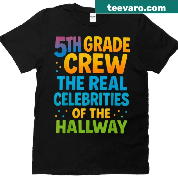 T-shirt featuring cartoon characters representing 5th grade hallway celebrities