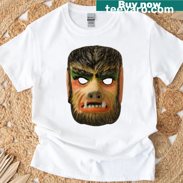 Vintage Wolf Man mask graphic for Halloween-themed shirt