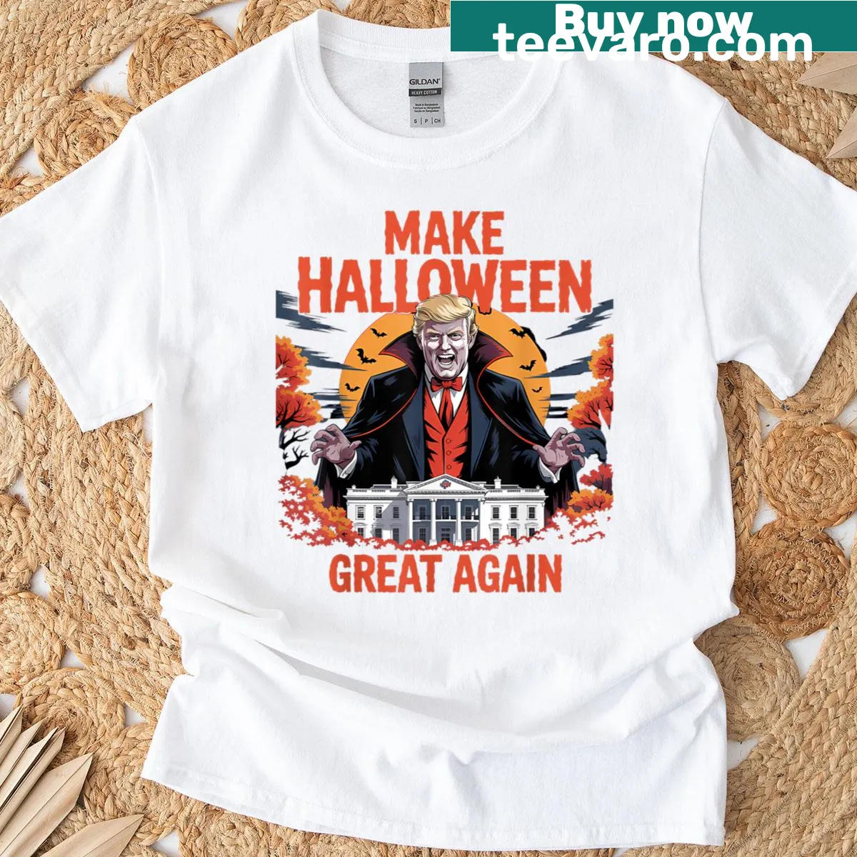 Halloween themed Trump t-shirt with bold playful text — on a men's t-shirt
