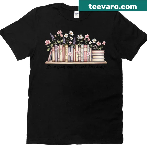 Watercolor floral bookshelf graphic on a casual T-shirt for book lovers