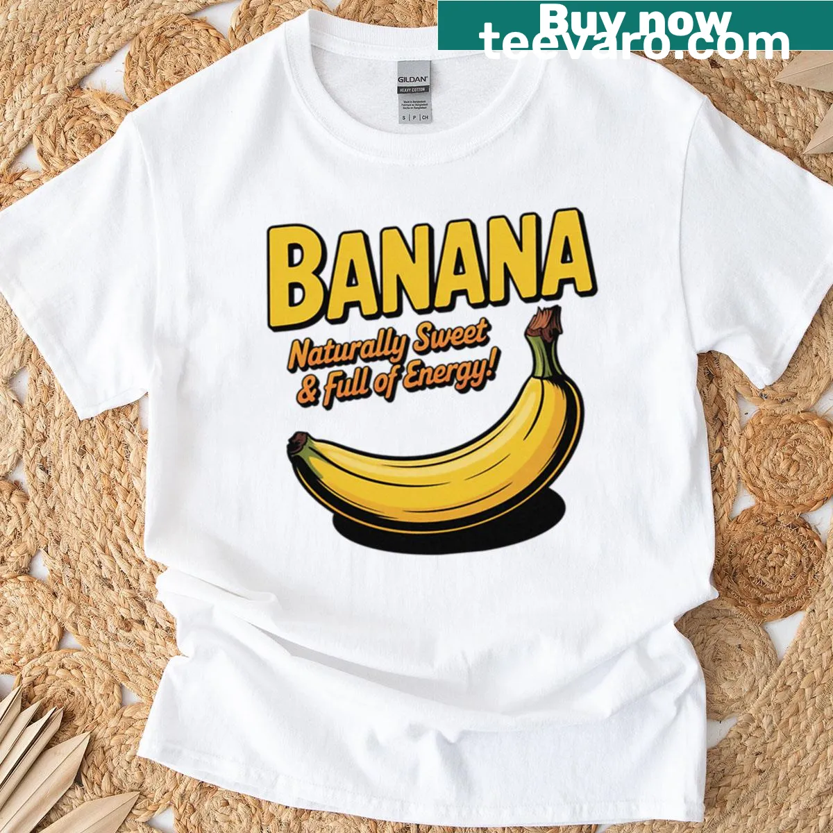 Vintage Fruit Banana Label Retro T-shirt featuring banana illustration — on a men's t-shirt