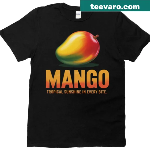 Vintage fruit mango label graphic on a casual T-shirt