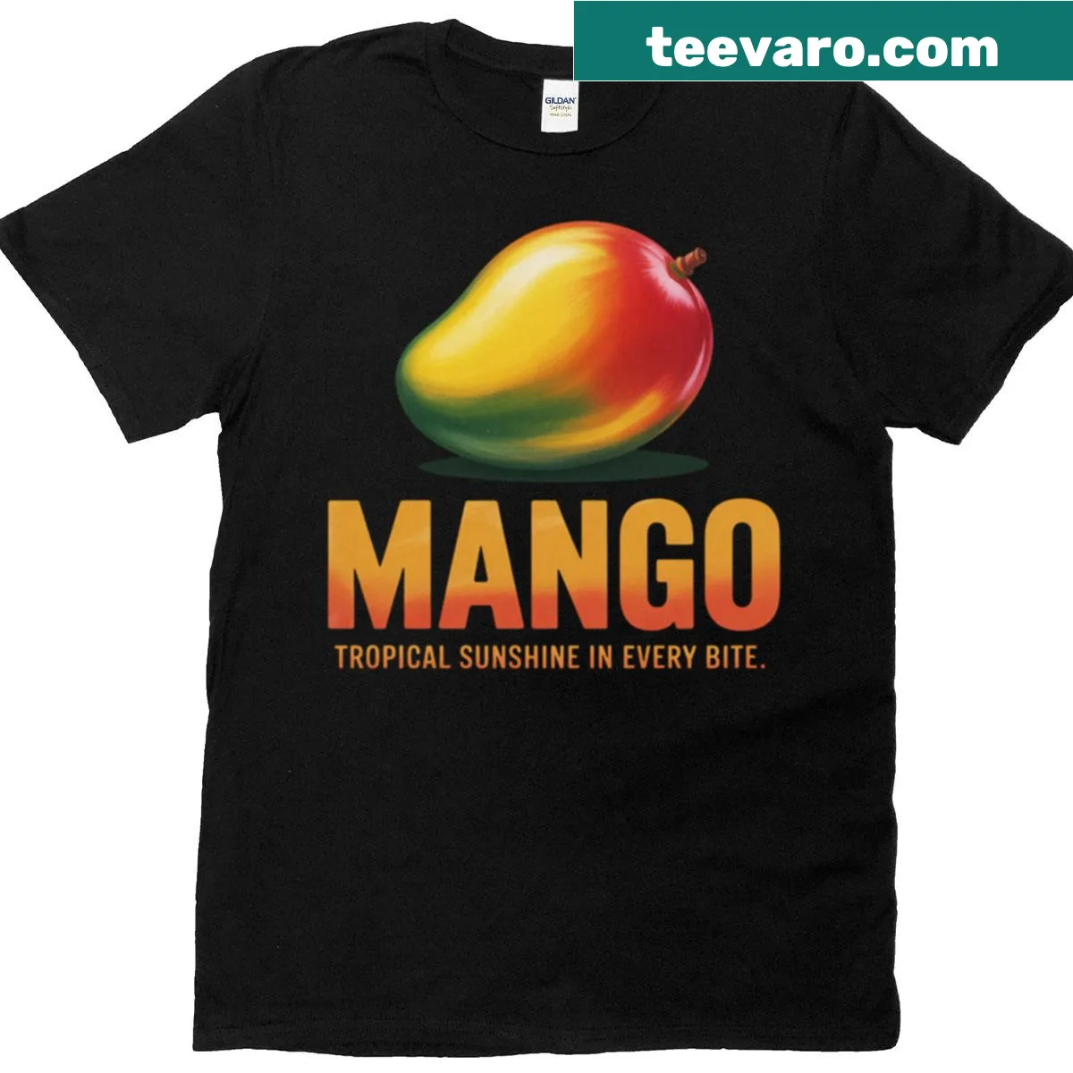 Vintage fruit mango label graphic on a casual T-shirt — on a men's t-shirt
