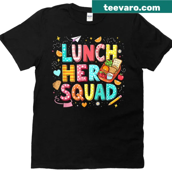 Illustrative T-shirt featuring a lunch lady graphic for school staff.