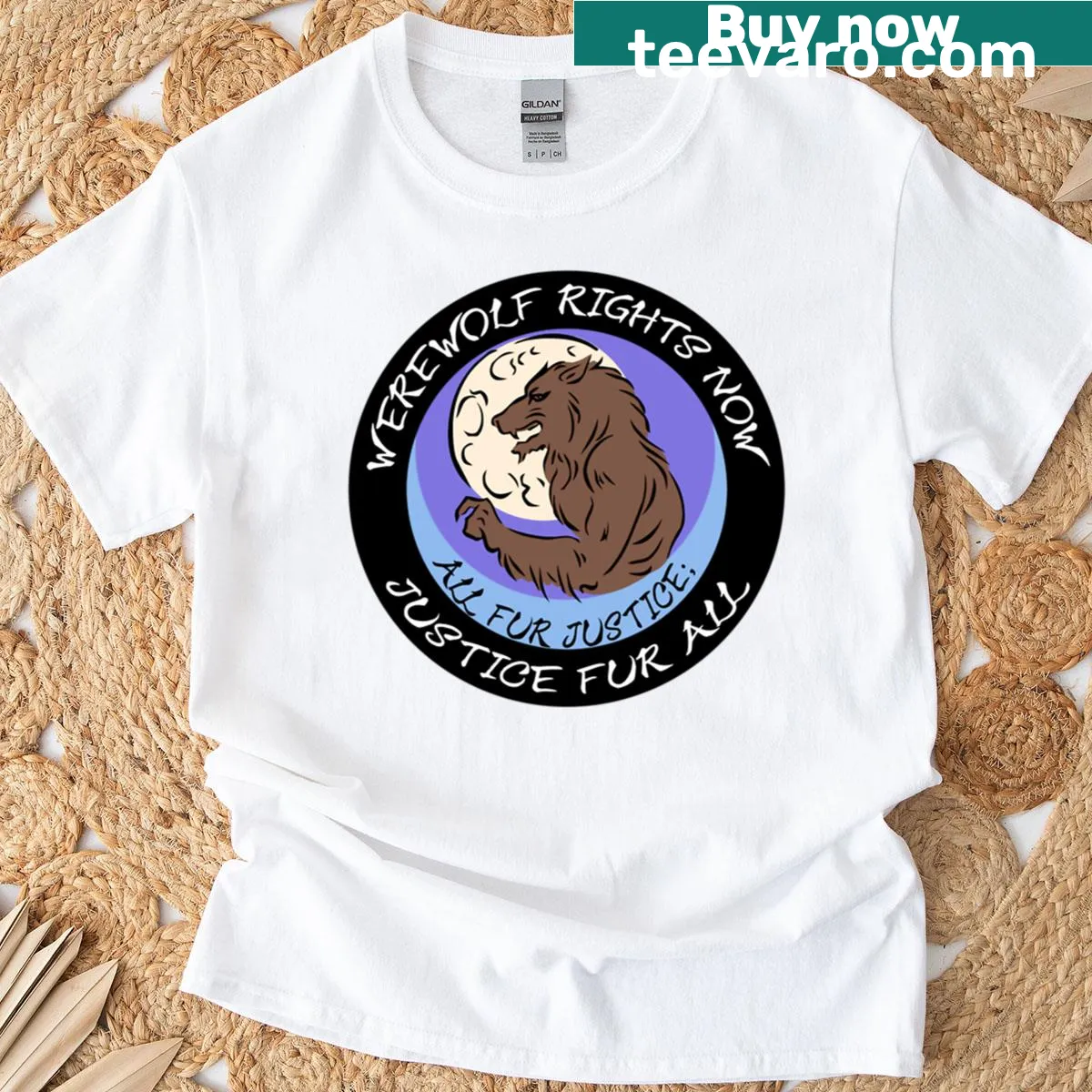 Playful Werewolf Rights graphic T-shirt with humorous text. — on a men's t-shirt