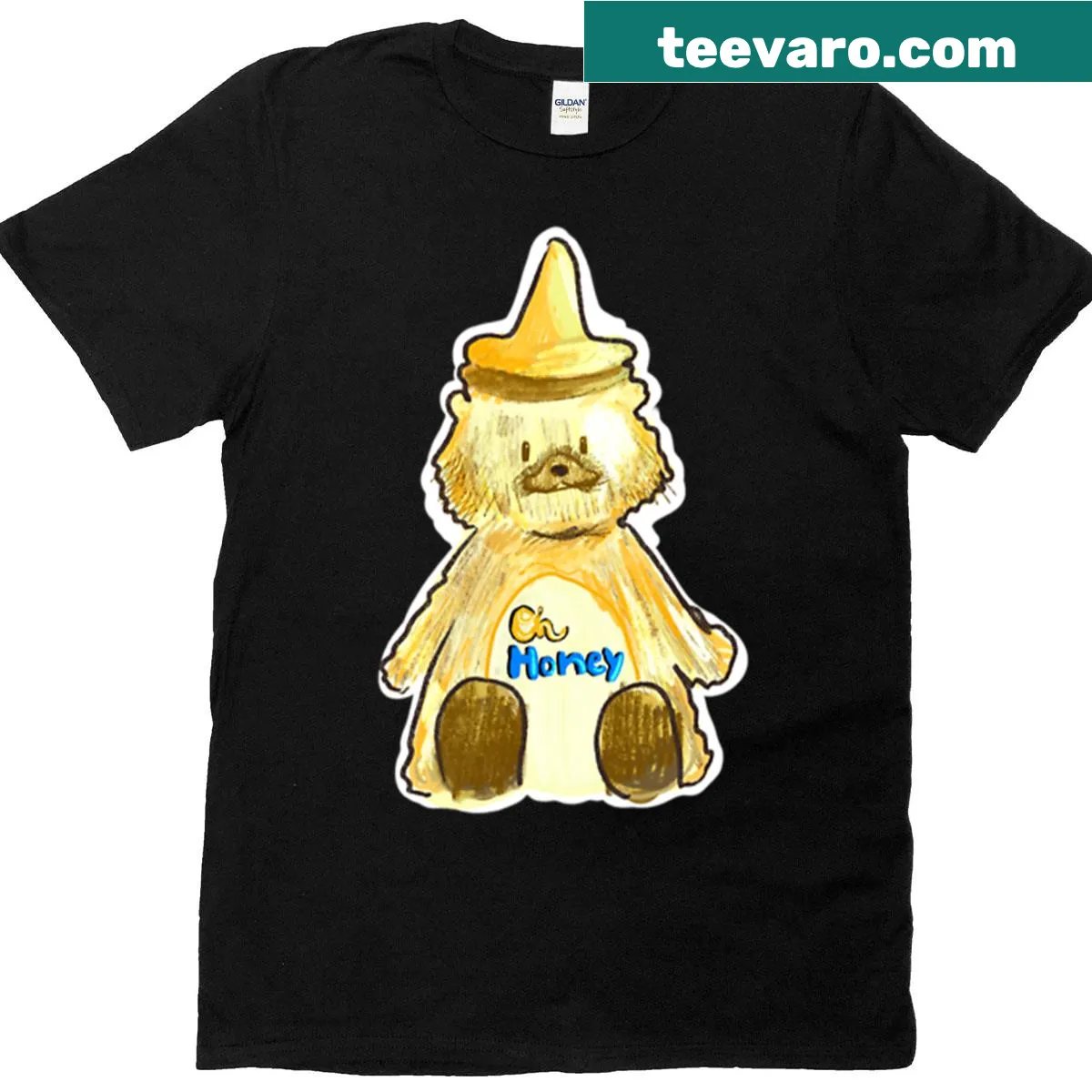 Whimsical honey bear illustration with Oh Honey text — on a men's t-shirt