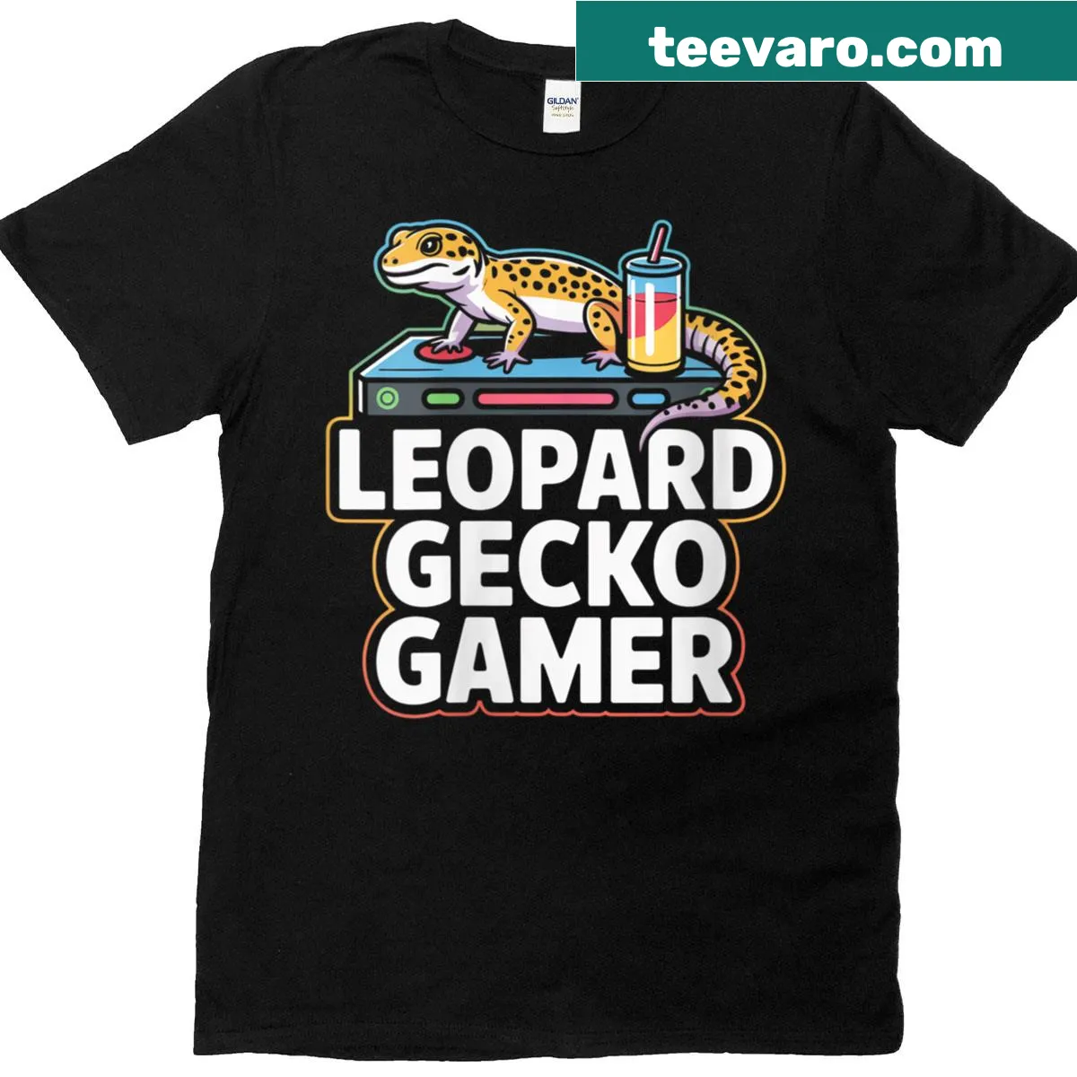 Cute leopard gecko graphic on gamer T-shirt — on a men's t-shirt