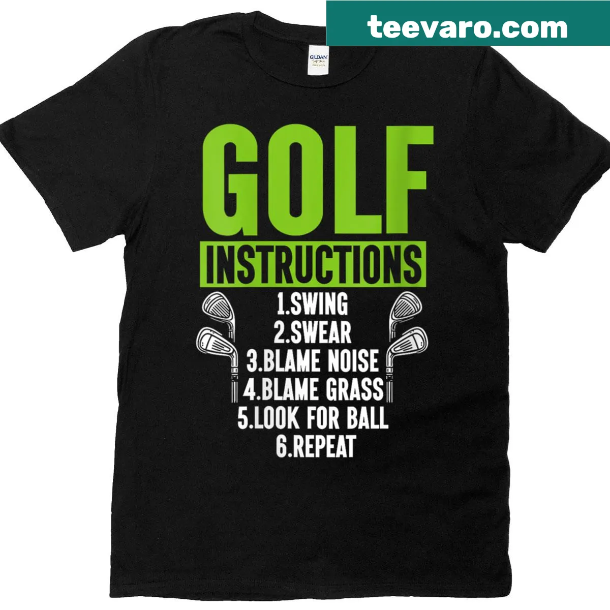 Golf instruction themed T-shirt for women golfers with stylish graphics — on a men's t-shirt