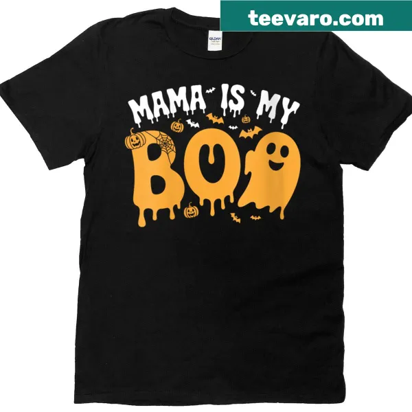 Halloween themed T-shirt for kids with 'Groovy Mama Is My Boo' text