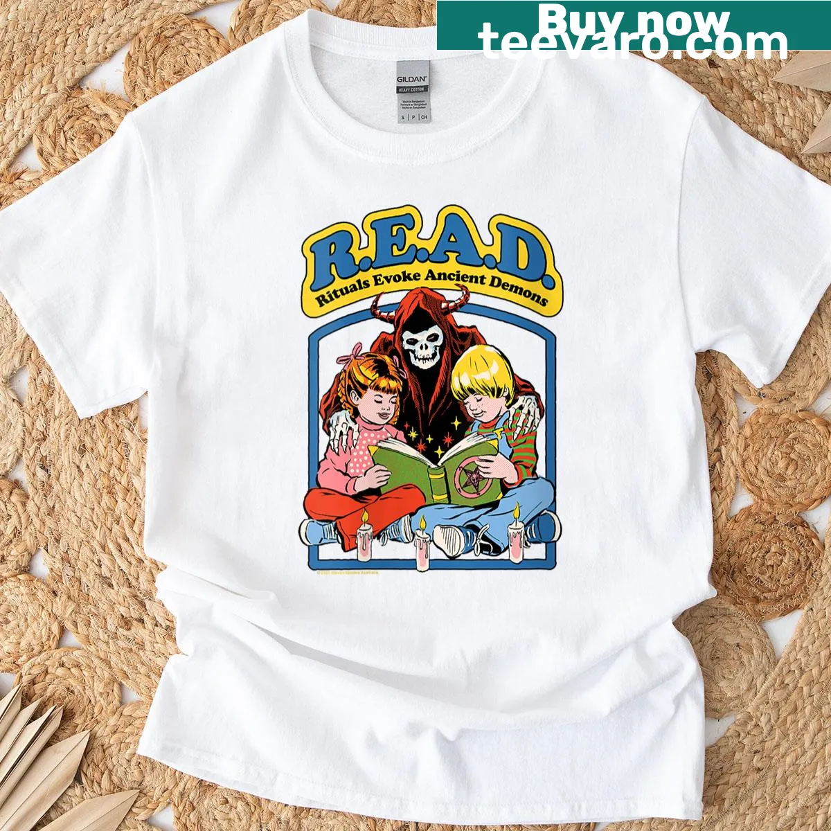 Sarcastic vintage t-shirt with 'Read Ancient Demon' saying — on a men's t-shirt