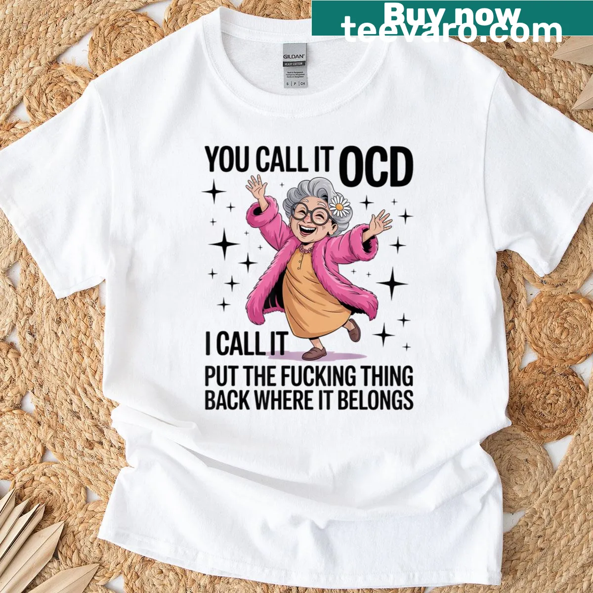 Edgy t-shirt with humorous saying about OCD and organization — on a men's t-shirt