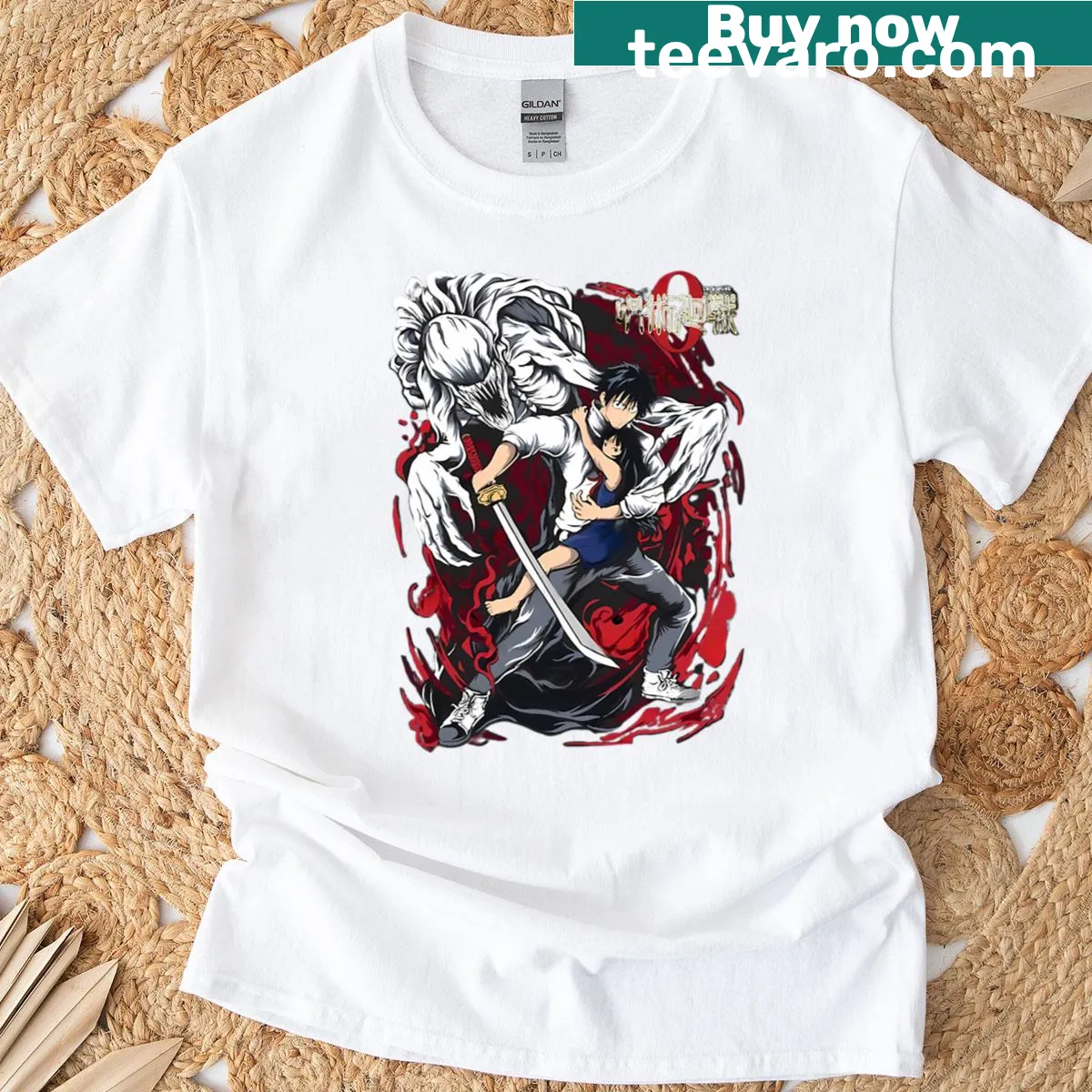 Minimalist silhouette design of Yuta Okkotsu — on a men's t-shirt