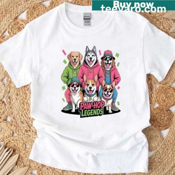 Retro cartoon design of dogs in hip hop style on a t-shirt