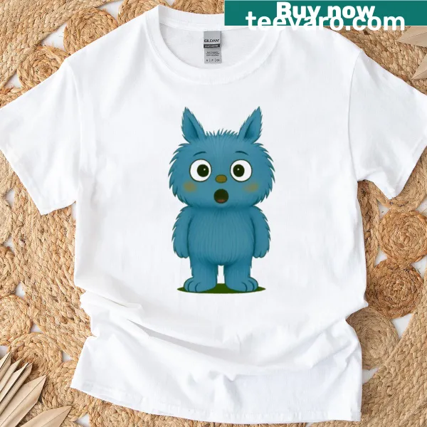 Cute blue fantasy creature graphic on t-shirt