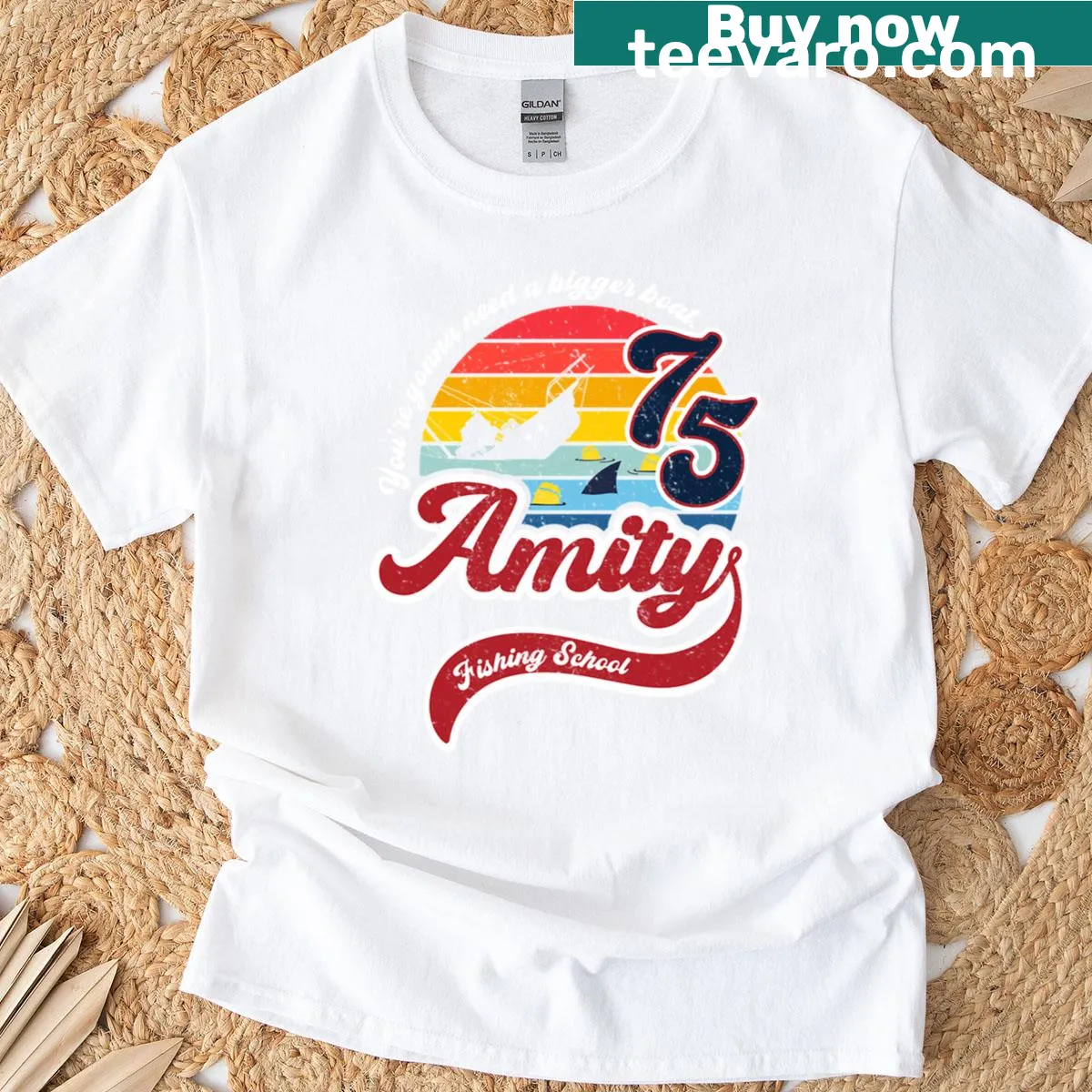 Whimsical fishing school design featuring anglers on a vintage-style shirt — on a men's t-shirt
