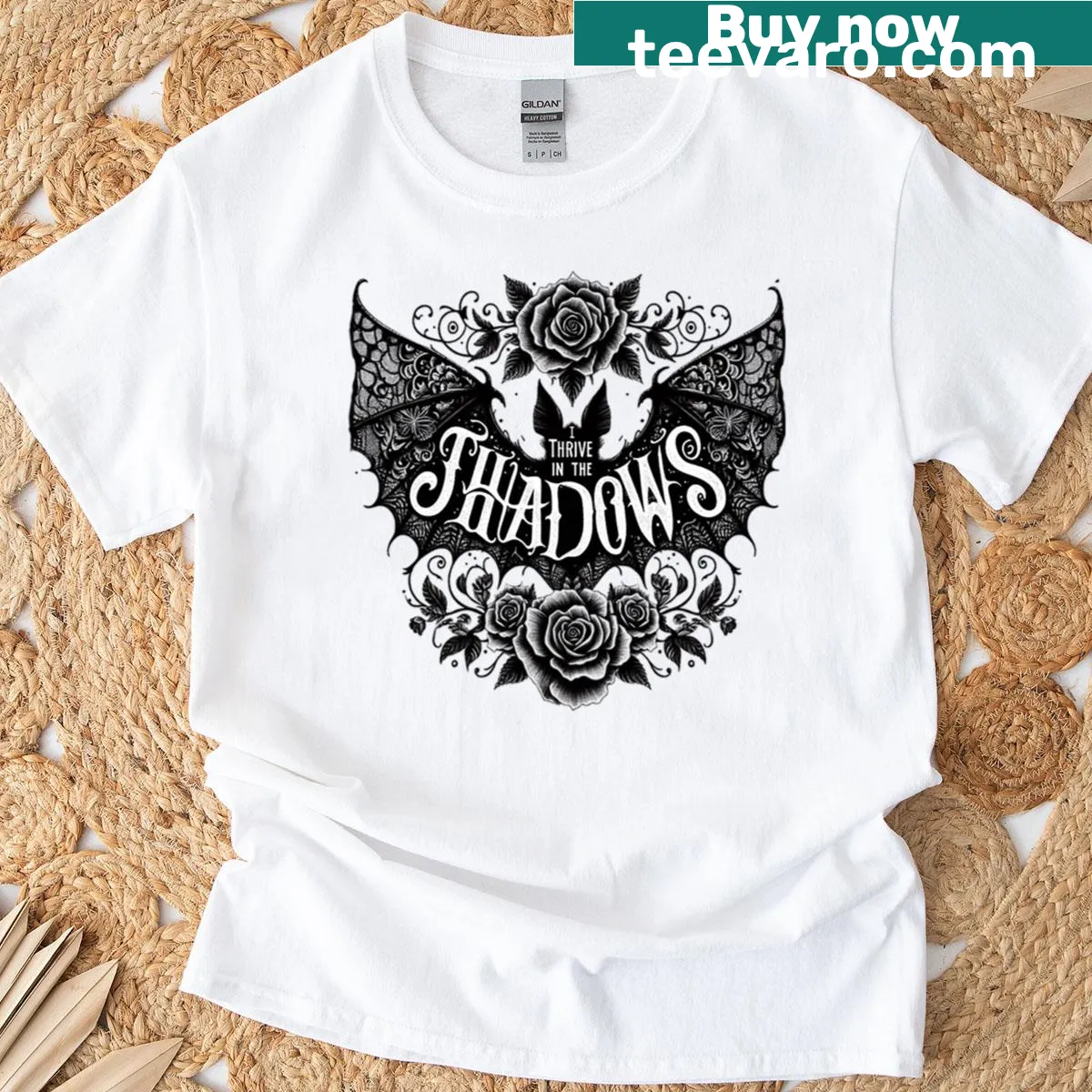 Illustration of a bat tattoo on a t-shirt — on a men's t-shirt