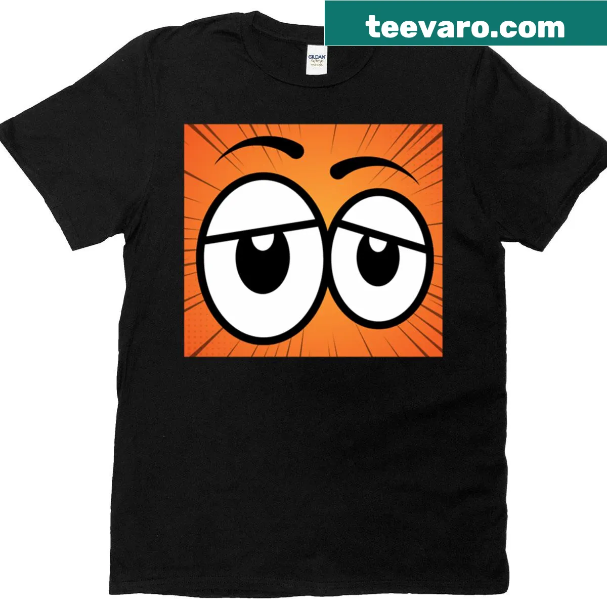 Pop art t-shirt with large cartoonish eyes — on a men's t-shirt