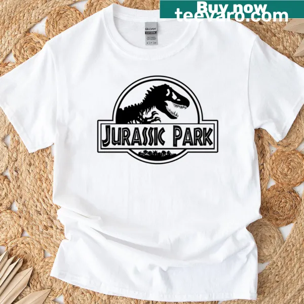 Illustration of dinosaur logos from Jurassic movies on a t-shirt