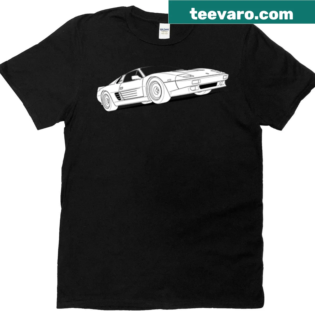 Boxy T-shirt featuring a black outline silhouette of a sports car — on a men's t-shirt