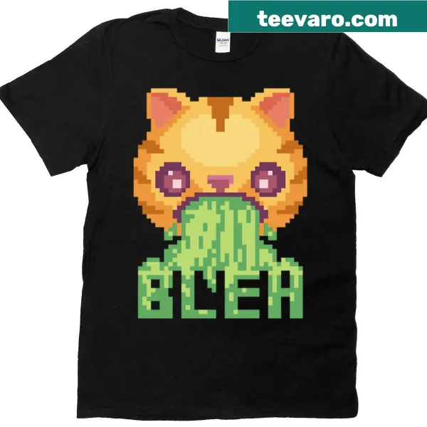 Funny ginger cat pixel art with bleh emoji design