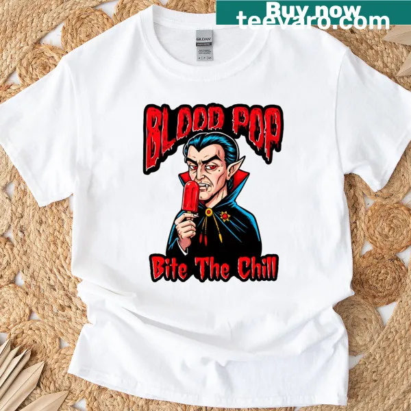 Bold ‘Blood Pop’ typography graphic on an oversized t-shirt