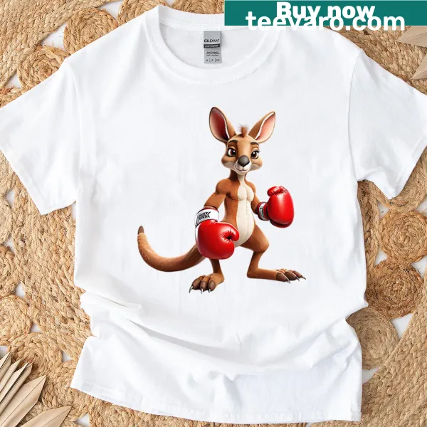 Illustration of a boxing kangaroo in gloves on a t-shirt