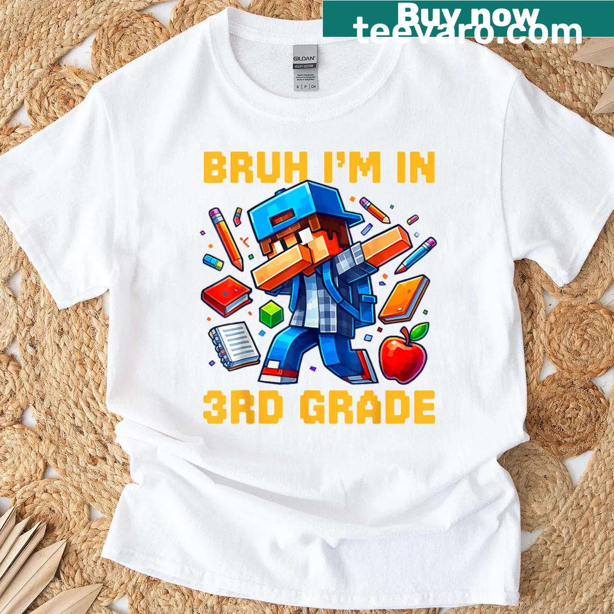 Dabbing character with text Bruh I'm in 3rd Grade on a t-shirt — on a men's t-shirt