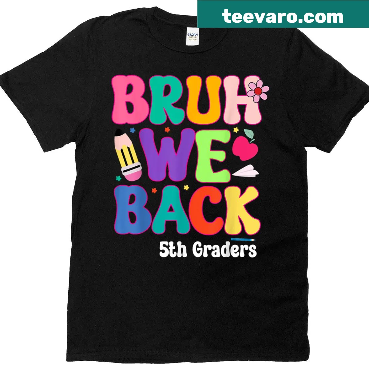Bruh We Back 5th Graders T-shirt with fun text — on a men's t-shirt