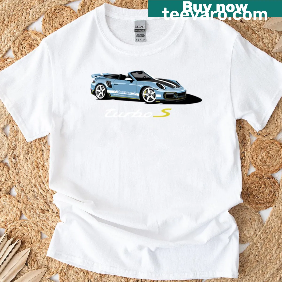 Illustrated Cabrio Turbo S sports car t-shirt — on a men's t-shirt