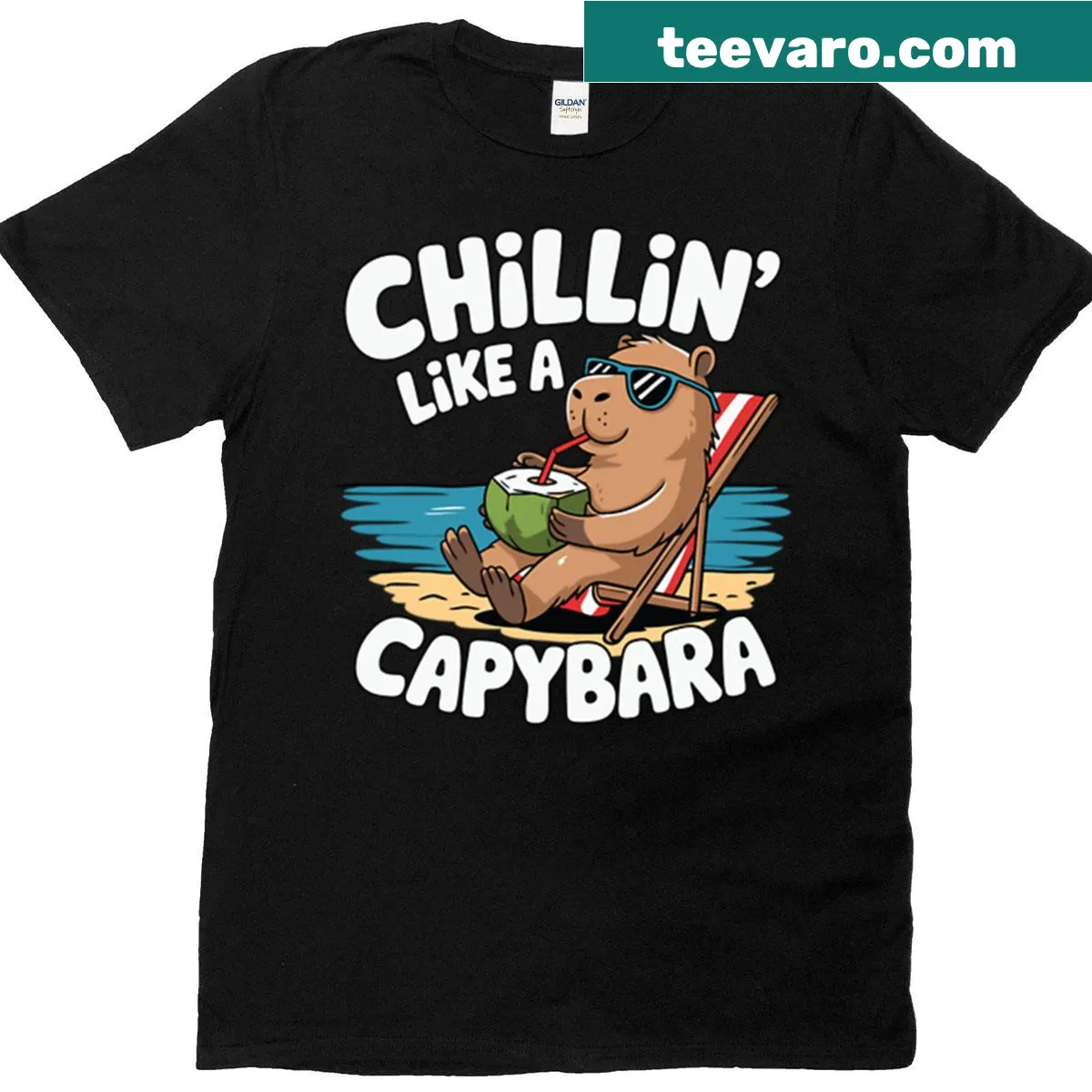 Chilling capybara graphic on a relaxed t-shirt design — on a men's t-shirt