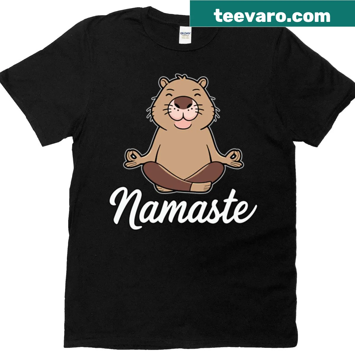 Oversized T-shirt with a meditative capybara and 'Namaste' text — on a men's t-shirt
