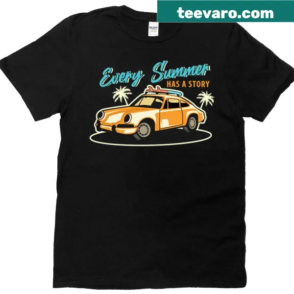 Vintage-style t-shirt featuring a classic car associated with summer adventures