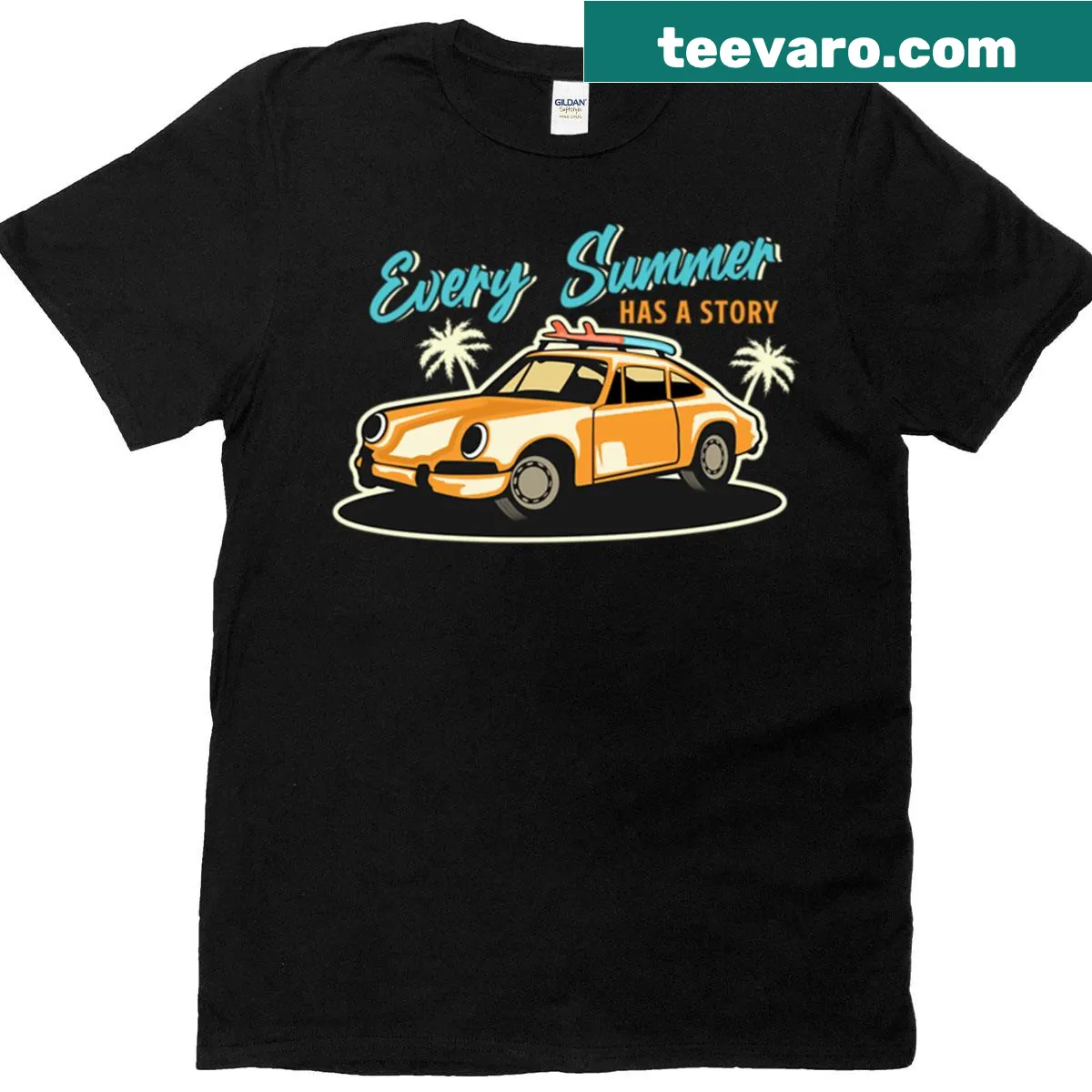 Vintage-style t-shirt featuring a classic car associated with summer adventures — on a men's t-shirt